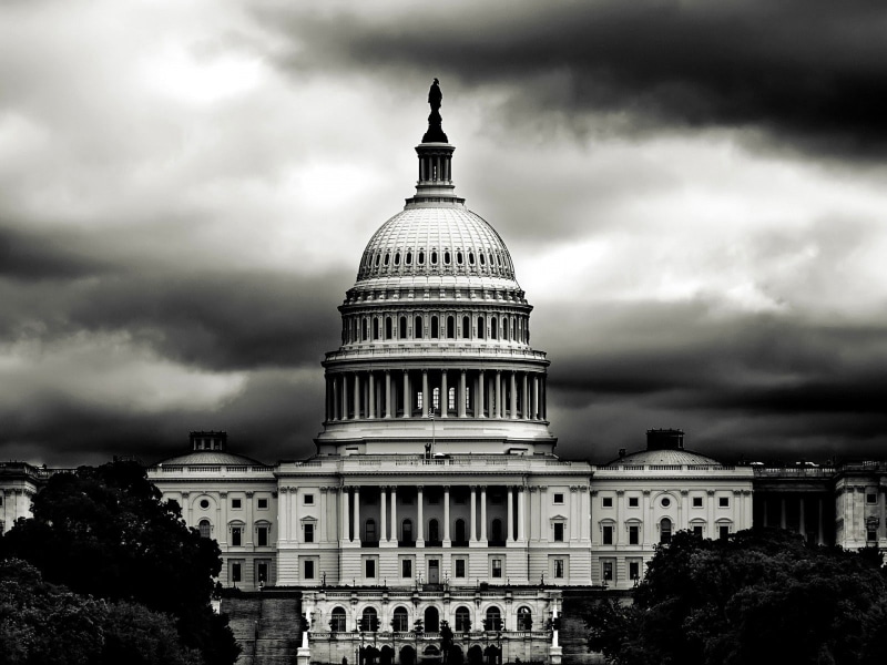 no people, monochrome, politics, architecture, built structure, history, the past, United States Capitol, cloud - sky, architectural column, authority