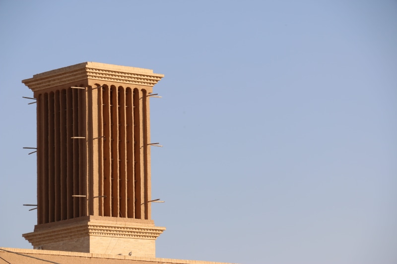 classical style, city, badgir, courthouse, low angle view, sunny, colonnade, yazd, travel destinations, clear sky, 5K, travel, built structure, nature