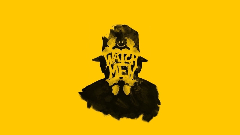 single object, men, indoors, colored background, watch, no people, close-up, Rorschach, yellow background, creativity, Adam Sidwell, Watchmen, minimalism