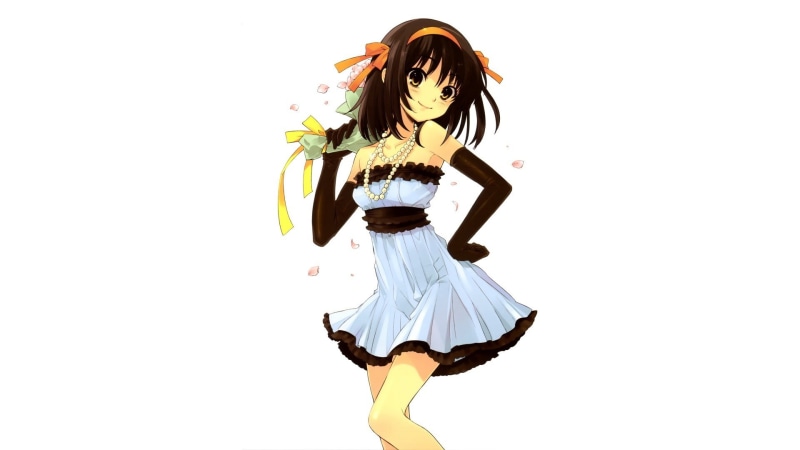 1080P, the, suzumiya, anime, white, cartoon/comic, melancholy, hd, haruhi, dress