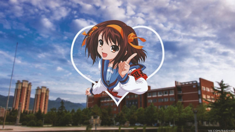 nature, real people, young adult, jumping, motion, Suzumiya Haruhi no Yuutsu, outdoors, casual clothing, built structure, building exterior, 1080P, architecture