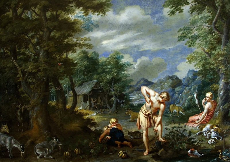 mythology, Jan Brueghel the younger, 1080P, Adam at work in the Field, picture
