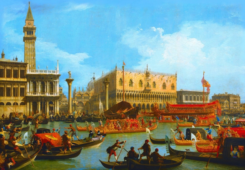 picture, gondola, Canaletto, boats, the urban landscape, Giovanni Antonio Canal, 1080P, Venice, The return of Bucintoro to the Mall at the Palazzo Ducale