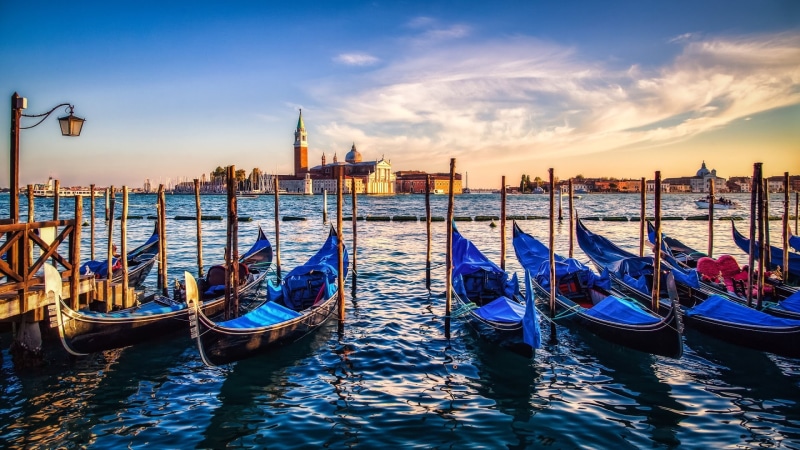 1080P, Venice, gondolas, sunset