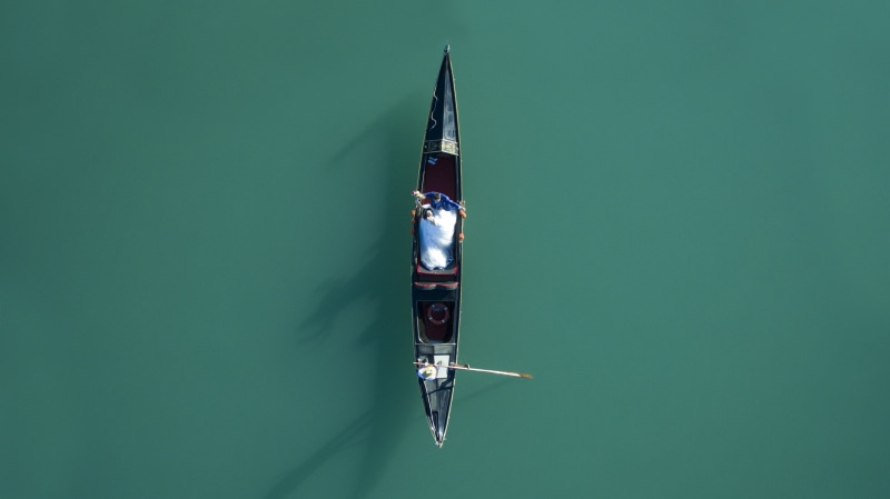 4K, beauty in nature, black, tranquility, white, scenics - nature, drone, directly above, transportation, sea, river, high angle view, reflection, waterfront