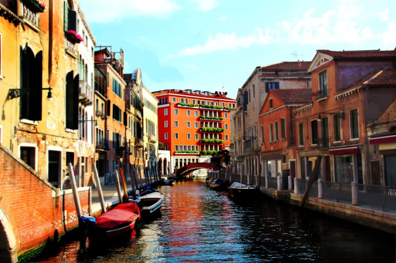 building, nautical vessel, no people, gondolas, architecture, canal, transportation, cloud - sky, Italy, connection, residential district, water, built structure