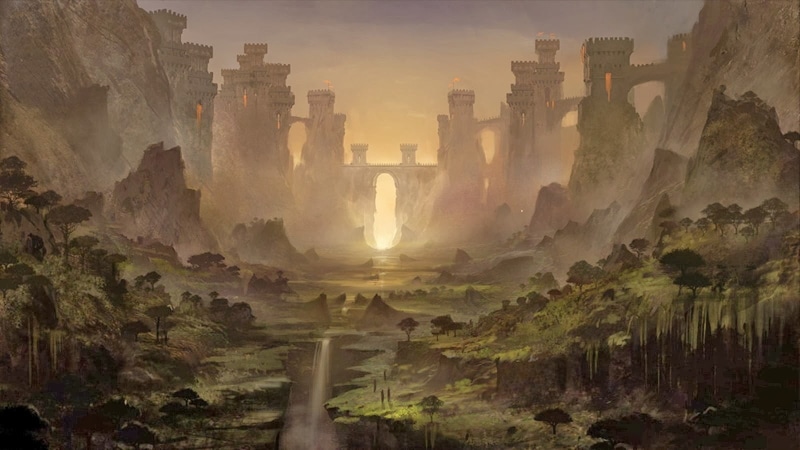 sky, built structure, travel destinations, castle, beauty in nature, outdoors, fog, solid, fantasy city, 720P, fantasy art, power in nature, tourism, eroded