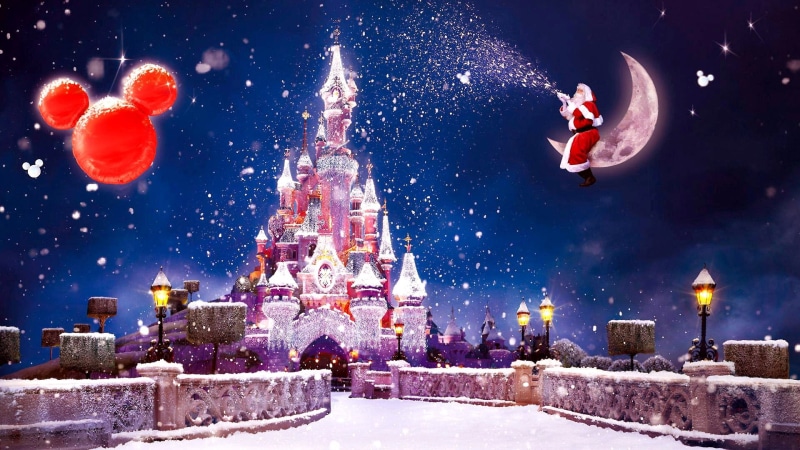 moon, cinderella castle, 1080P, santa claus, christmas, castle
