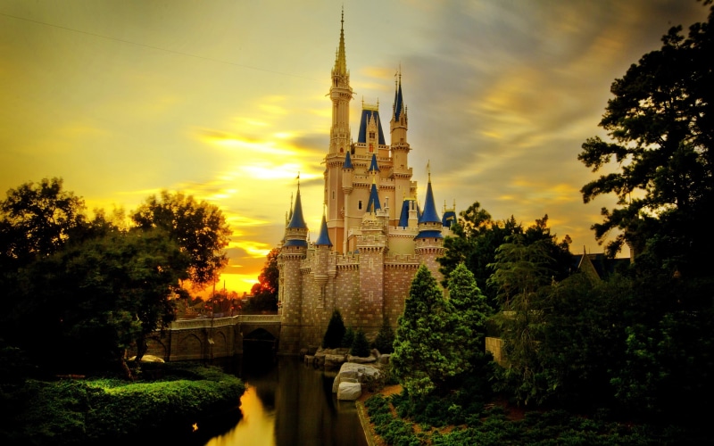 2K, bricks, river, castle, landscape, cinderella, sunset, white