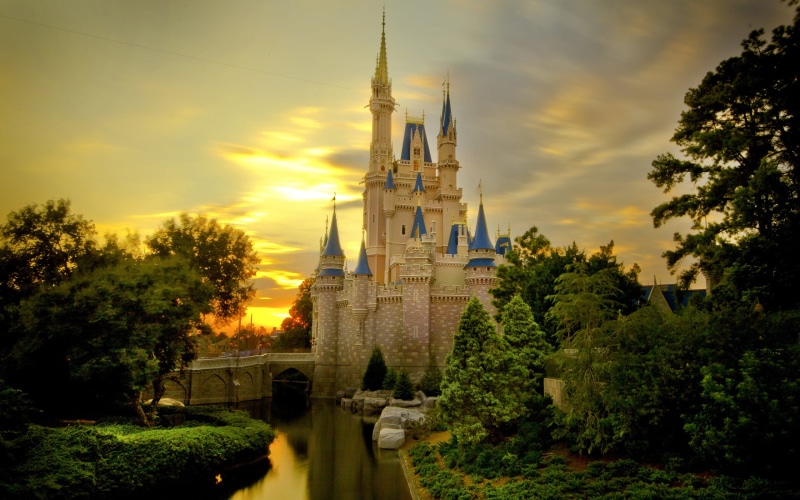 dusk, blue, famous Place, Cinderella Castle, 2K, trees, russia, europe, cloud - sky, christianity, travel, cathedral, tourism, cross, religion, old, history