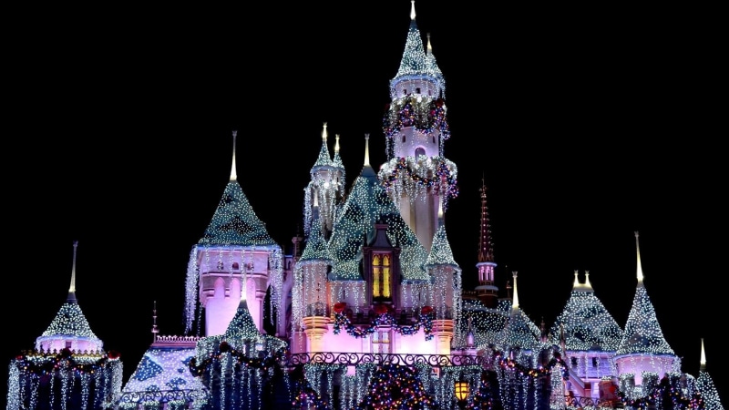 Cinderella Castle, Disneyland, Light, Disney, Castle, 1080P, Winter, Purple