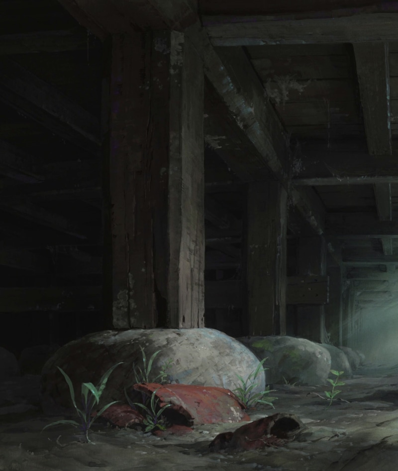 indoors, architectural column, built structure, day, deterioration, Kari-gurashi no Arietti, run-down, damaged, anime, obsolete, no people, decline, building