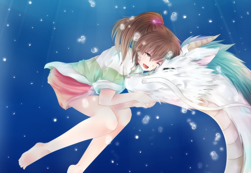 Spirited Away, pattern, under water, white, flying, Chiiteru, Ogino Chihiro, people, beauty, beautiful, digital composite, women, young women, girl, lifestyles