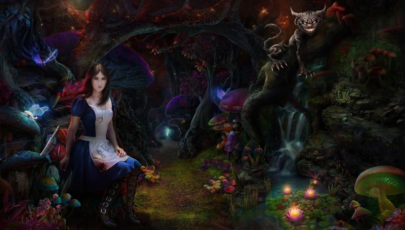 halloween, hairstyle, mushrooms, white, adult, backgrounds, Cheshire, real people, caucasian Ethnicity, people, girl, looking, surreal, mystery, beauty