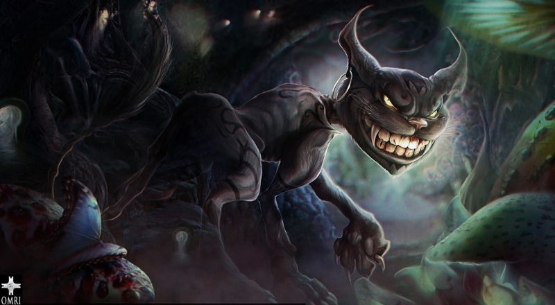 monster, fangs, butterfly, grin, earring, Cheshire Cat, art, mushrooms, 1080P, alice madness returns