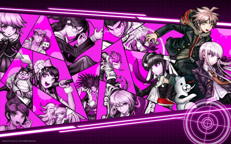 Makoto Naegi, Chihiro Fujisaki, Hifumi Yamada, Sakura Ōgami, Kyōko Kirigiri, Sayaka Maizono, Monokuma (Danganronpa), Junko Enoshima, Tōko Fukawa, Kiyotaka Ishimaru