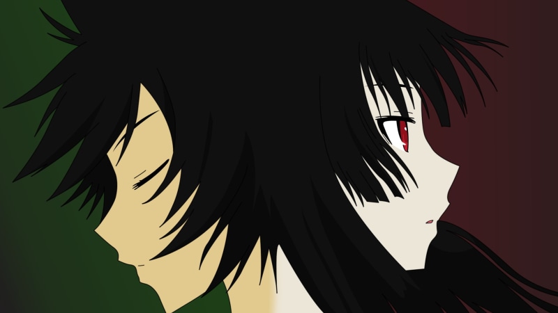 close-up, sky, plant, 1080P, palm leaf, abstract, palm tree, hair, low angle view, leaf, growth, black color, tree, anime, no people, Sankarea, silhouette