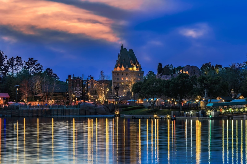 pond, design, evening, florida, photo, usa, disney, 2K, world, houses, orlando, parks, cities, epcot