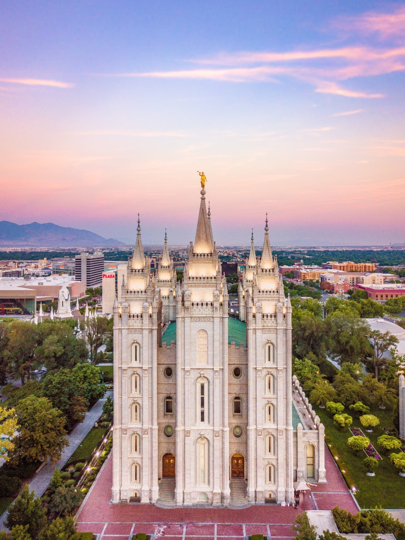 the past, ornate, cloud - sky, plant, brown, building, salt lake city, building exterior, bell tower, built structure, nature, beside, religion, no people