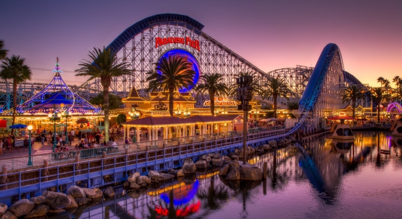 Sunset, Adventure, boardwalk, reflection, sky, water, Light, dusk, 720P, built structure, California, architecture, carnival, Screaming, amusement park
