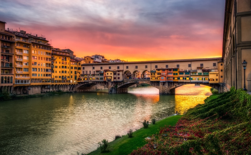 Sunset, 5K, Europe, river, arch, built structure, canon5d, waterfront, orange color, Mark, no people, connection, bridge - man made structure, florence