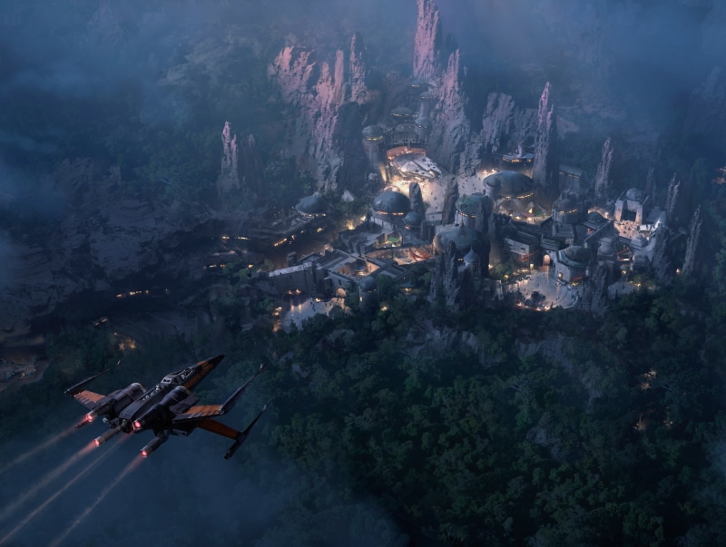 Theme park, Millennium Falcon, people, belief, transportation, Disneyland, mode of transportation, land at night, mountains, art, 5k, religion, citadel