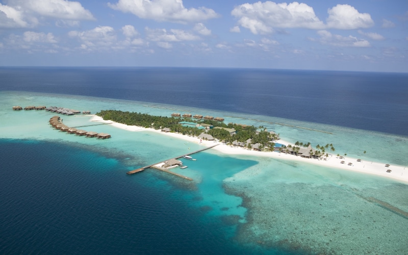 veligandu, island, view, day, air, cloud - sky, sky, blue, beauty in nature, land, no people, scenics - nature, 4K, high angle view, horizon over water