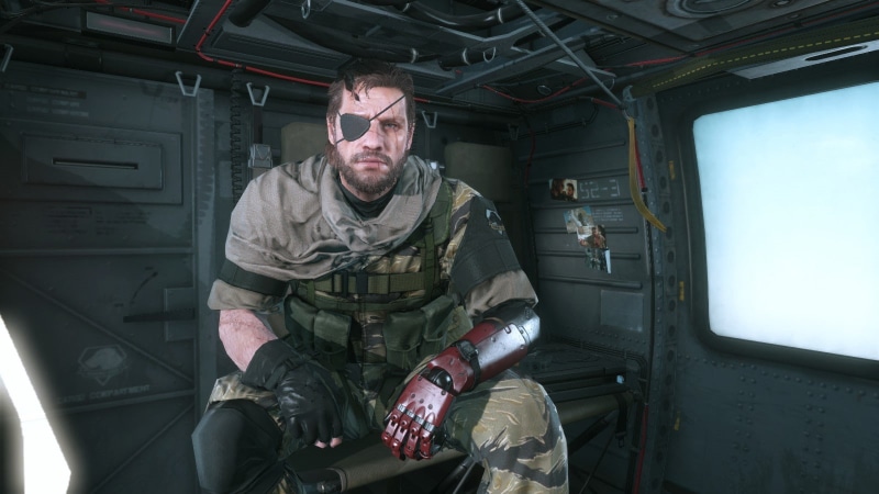 portrait, lifestyles, video games, land vehicle, one person, Metal Gear Solid, transportation, real people, front view, men, indoors, three quarter length
