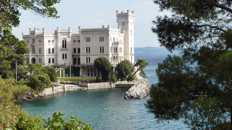 miramare, landscape, water, 1080P, nature, italy, day, travel, castle, Adriatic, trieste, no people, bay, plant, travel destinations, building exterior