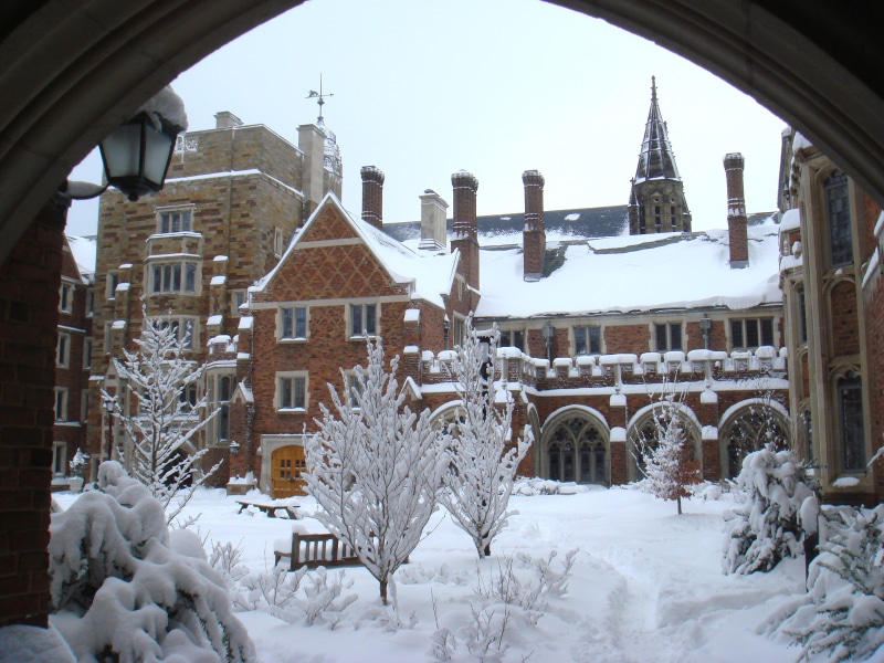university, built structure, house, outside, concrete, school, residential district, snow, nature, city, 2K, white color, yale, sky, buildings, outdoors
