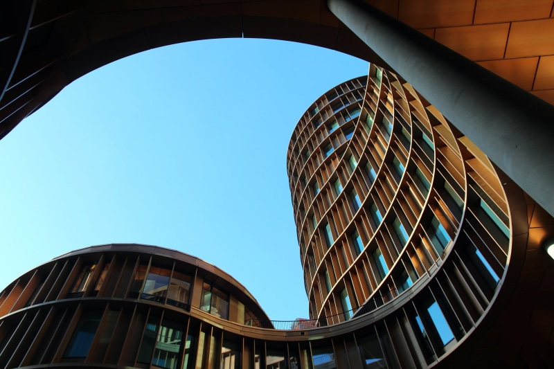 view, nature, built structure, eye, facade, perspective, red brown, site, build, outdoors, city, glass, architecture, construction, building exterior, photography