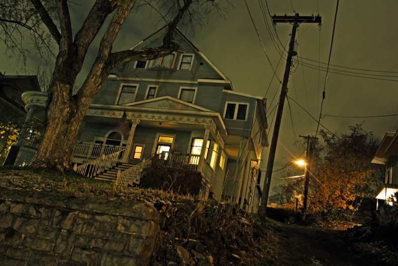 old, night, obsolete, wooden, outdoors, plant, run-down, autumn, story, sky, horror, house, day, building, no people, nature, residential district, 4K