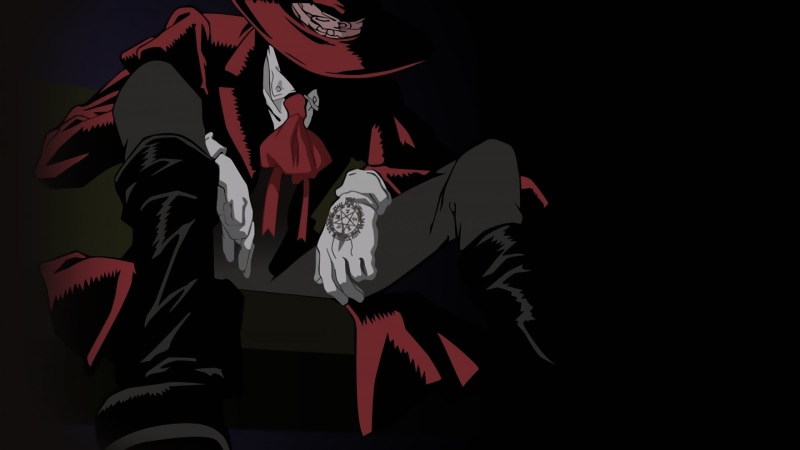dancing, creativity, Hellsing, representation, black background, dark, 4K, three quarter length, indoors, costume, red, one person, nature, studio shot
