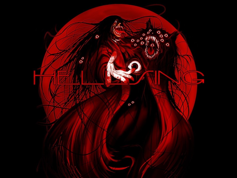 Hellsing, cut out, horror, 720P, redhead, red, human face, portrait, indoors, long hair, one person, studio shot, looking at camera, human body part, adult