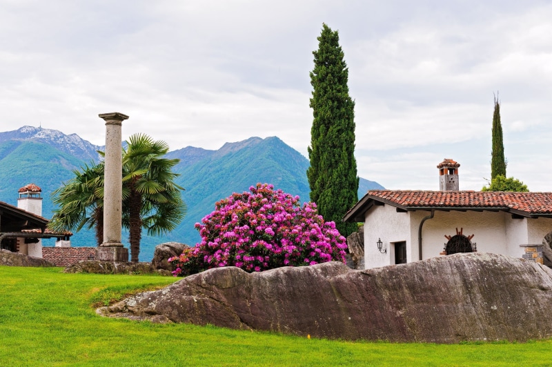 flower, house, mountain, building, grass, growth, mountains, palm trees, flowering plant, column, rhododendron, Park, religion, nature, built structure