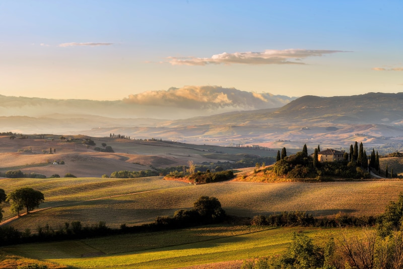 idyllic, panoramic, val dOrcia, landscape, clouds, meadows, Italy, scenics - nature, Toscana, europe, Tuscany, italian Cypress, outdoors, beauty In Nature