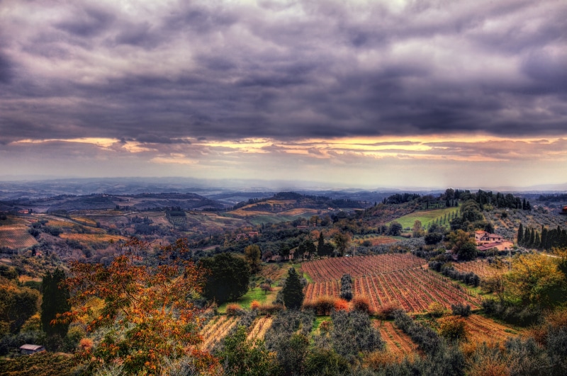 sunset, green, rural Scene, architecture, scenics - nature, orange Color, sunlight, view from the top, sunrise - Dawn, forest, color Image, field, europe