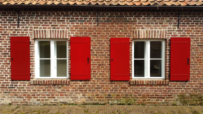 house, wall, masonry, outdoors, window, residential district, pattern, architecture, red, building, building exterior, no people, door, brick wall, full frame