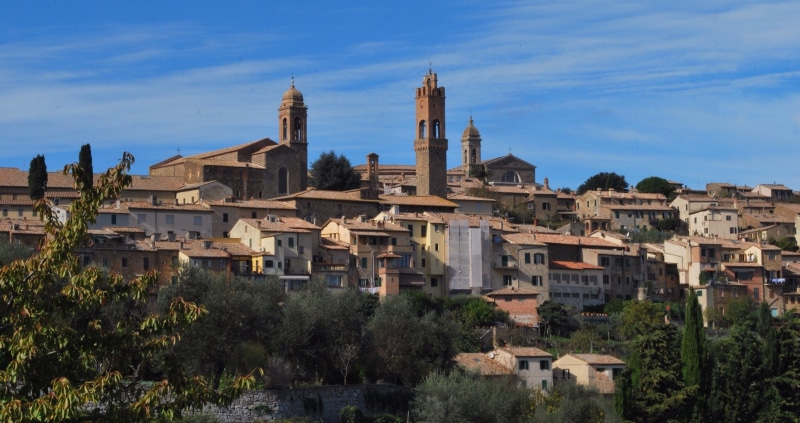 tuscany, outdoors, ancient civilization, hills, montalcino, 1080P, place of worship, spire, italy, building, tourism, tree, nature, city, travel destinations