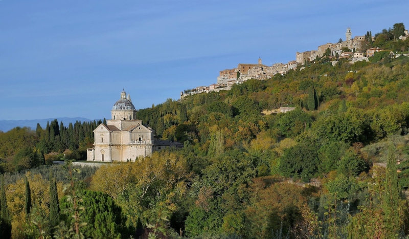 building, outdoors, montepulciano, tower, hill, growth, spirituality, panoramic, siena, italy, built structure, plant, architecture, tuscany, no people