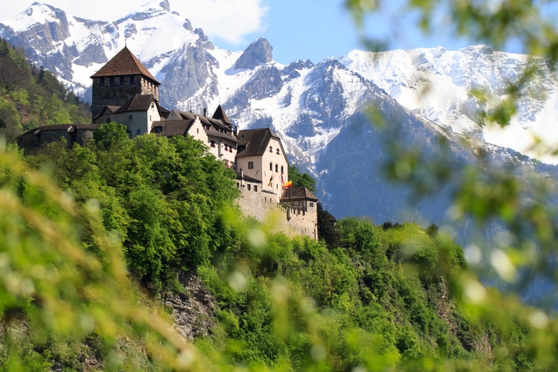 house, mountain range, residential district, castle vaduz, day, vazuz, land, snow, palace, mountain, winter, alps, berge, liechtenstein, built structure