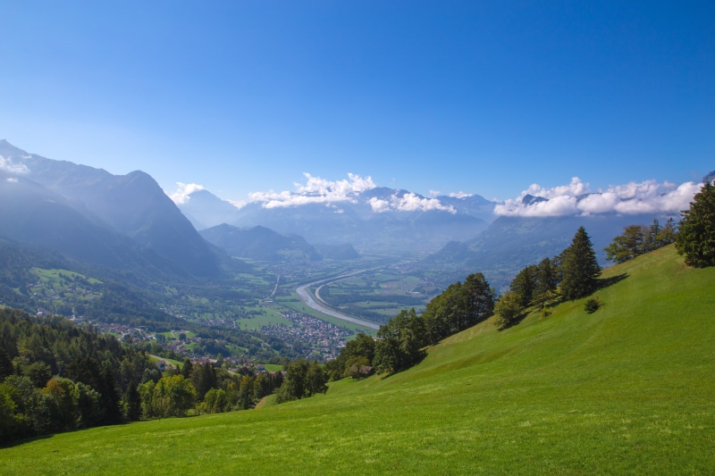 mountain range, liechtenstein, blue, idyllic, grass, snowcapped mountain, peak, countryside, plant, day, landscape, abies, outdoors, green, tranquility