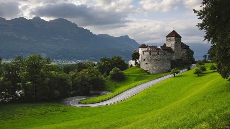 nature, built structure, building, cloud - sky, scenics - nature, grass, Hairpin Turns, travel, sky, tree, green color, plant, clouds, Trees, Liechtenstein