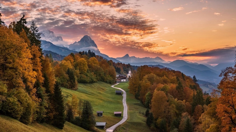 wetterstein mountains, tree, no people, plant, alps, church, mountain range, upper bavaria, cloud - sky, wamberg, zugspitzland, waxenstein, beauty in nature