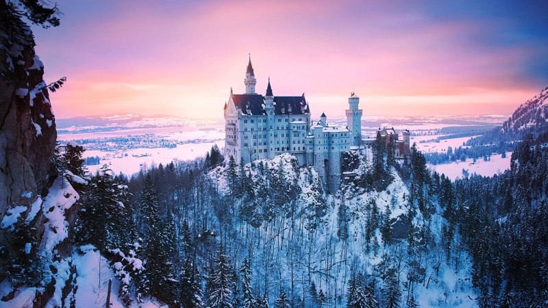mountains, nature, 1080P, castle, Neuschwanstein Castle, forest
