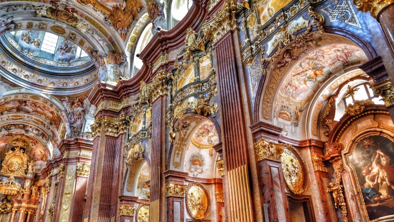 melk abbey, austria, indoor, inside, 4K, church, abbey, melk, art, europe