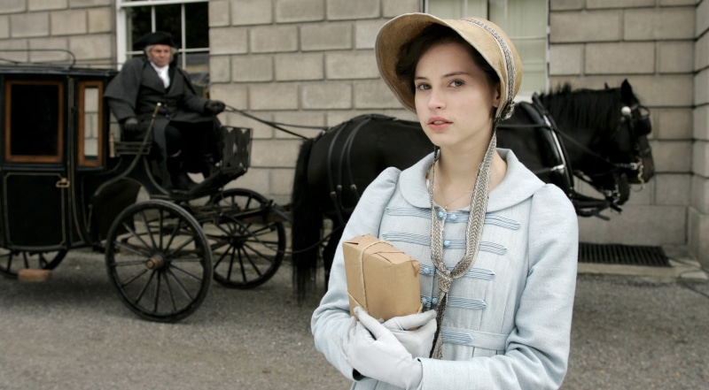 people, outdoors, beautiful woman, front view, young women, actress, Northanger Abbey, Felicity Jones, building exterior, 2K, looking at camera, casual clothing