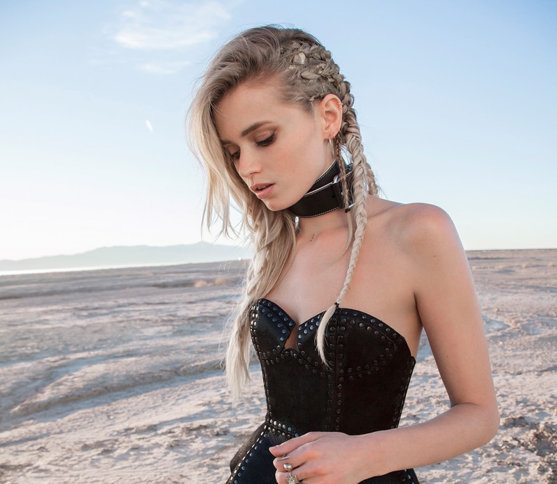 young women, dress, beautiful woman, blonde, braids, desert, water, Abbey Lee Kershaw, outdoors, adult, land, black, hair, s, leisure activity, beach, nature