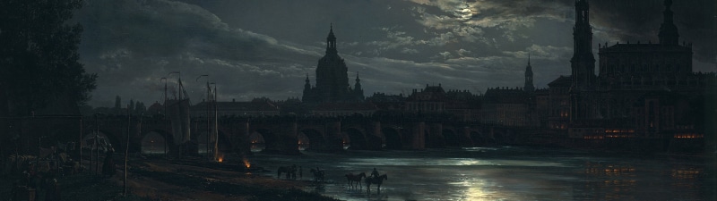 5K, ultrawide, painting, moonlight, Dresden, landscape, Johan Christian Dahl