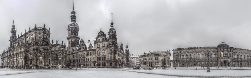 dresden, gothic style, snowing, grey, building exterior, theaterplatz, travel destinations, architecture, cold temperature, 5K, photography, built structure